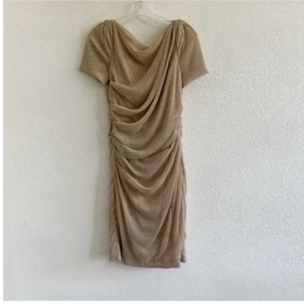 Talbot Runhof Gold Ruched Cocktail Dress - Picture 2 of 10